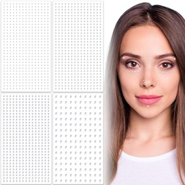 PAGOW 4 Sheets Face Gems Stickers, 640pcs Total Adhesive Rhinestones Face Jewels for Women Nose, Ear, Eyes, Eyebrow, Fake Lip and Nose Stud Stick on for Festivals Parties, Silver(2mm 2.5mm 3mm 4mm)