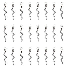 LOTIKOU 100 Pcs Mini Snake Charms, Alloy Antique Silver Pendants, Snake-Shape Charm Pendants, Silver Animal Charms for Necklace, Bracelet, Keychain Making