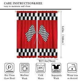 Racing Car Kids Curtains, Boys Construction Vehicles Window Treatments for Boys Bedroom,Red Racing Flag Drapes 2 Panel Sets,55x63 Inch