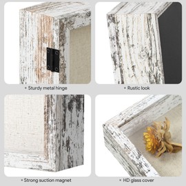 Califortree 11x14 Shadow Box Frame with Linen Back - Sturdy Rustic Memory Display Case of Flower, Pictures, Medals and More, Distressed White