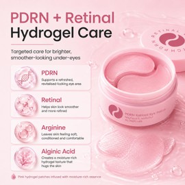 PDRN Eye Patches, Under Eye Gel Patches, Retinal Hydrogel Mask - Collagen Pads for Puffy Eyes, Dark Circles, Fine Lines, Pink Under Eye Masks, Hydrating Skincare for Women, 60 Pcs