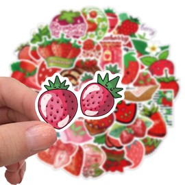 50Pcs Strawberry Stickers for Girls Teens Adults,Cartoon Cute Strawberry Reward Sticker,DIY Decoration Guitar Water Cup Phone Journal Computer Decals