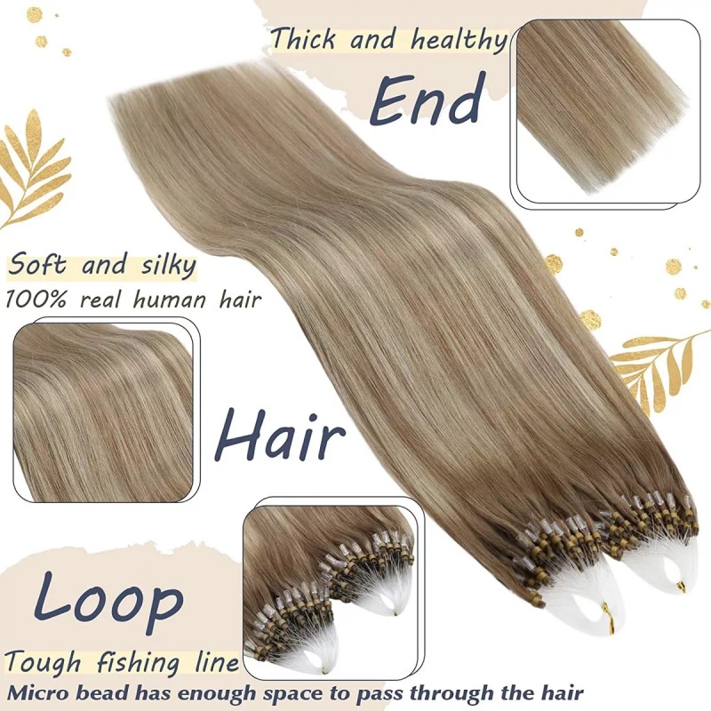 Ugeat Extensiones Cabello Natural Balayage Color Marrón 14in 50gr