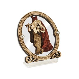 PLEASANTINO Radha Krishna Inlaid Wooden Figurine Showpiece for Car Dashboard, Prayer Room & Workspace | 3"x2.6" | Designer Trendy Series