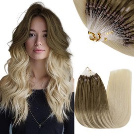RUNATURE Micro Hair Extensions Human Hair Balayage Ash Brown Fading to Platinum Blonde Micro Link Hair Extensions Human Hair Full Ends Natural Micro Loop Hair Extensions Human Hair 20Inch 50g 50s