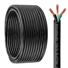 Kimbluth 16 Gauge 3 Conductor Wire SJTW Outdoor Extension Power Cable 20FT, 16/3 Wire Heavy Duty Pure Copper Electrical Wire for Lawn, Battery, Automotive, Outdoors