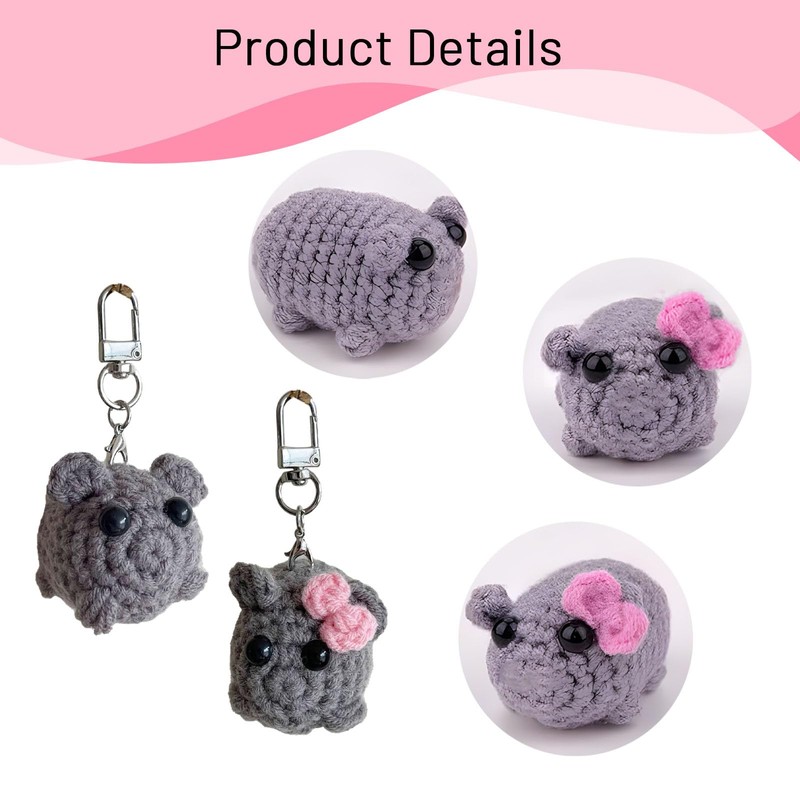DALAETUS 2 Pcs Sad Hamster Set, Cute Knitted Hamster Keychain