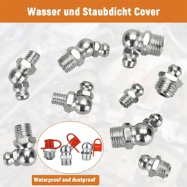 Zbssny 100 Stück Metrische Schmiernippel Sortiment M6 M8 M10 Gerade, 45° & 90° Fettnippel Set für Fettpresse Abschmiernippel Kit
