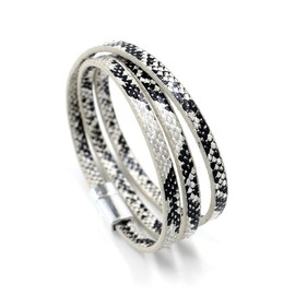 COLORFUL BLING Mottled Leopard Wide Cuff Bracelets Multi-Layer Buckle Snakeskin PU Leather Wrap Cuff Bracelets for Women Punk Cool Jewelry-simple white