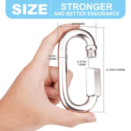 Vmuter 1Pcs 4.16 Inch 316 Heavy Duty Stainless Steel Screw Chain Quick Links, Carabiner, 2500 LBS Capacity, Large Opening Chain Connector for Big Chain Connecting, Hammock Hanging, Hiking, Camping