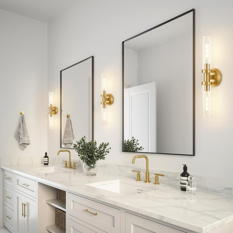 SANTOSTOCK Brushed Gold Bathroom Vanity Light Fixture, 2-Light Modern Wall
