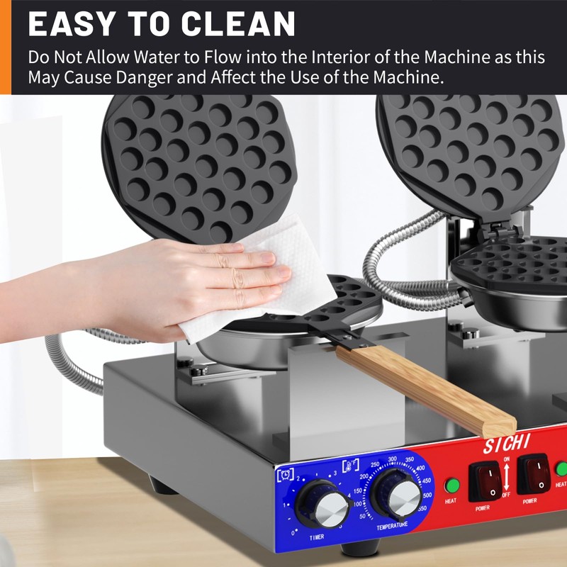 HTTSICHI Bubble Waffle Maker - Commercial Egg Waffle Maker w/Two