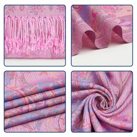 QIUTIMIY Paisley Pashmina Shawl Wrap Women Reversible Vintage Jacquard Pashmina Rave Scarf with Fringe for Evening, Wedding(Flower7-Pink)
