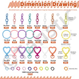 Tanstic 32Pcs Flat Key Ring & Heart Shape Swivel Buckles Kit, Heart Shape Swivel Keychain Split Key Ring with 20pcs Open Jump Rings and 16pcs Chain for Keyrings Bag DIY Craft(Multicolor)