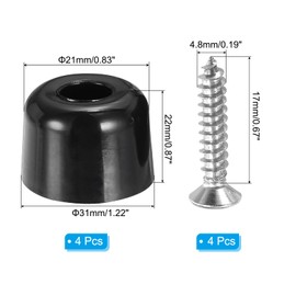 PATIKIL Cutting Board Feet, 4 Pack Round Rubber Feet Bumpers Non Slip Bumper Pads with Stainless Steel Screws for Furniture Chairs Desks Electronics (0.2" Wx0.87 H)