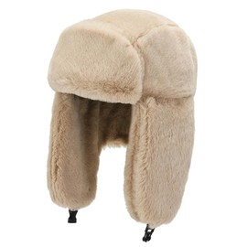 Warm Trapper Hats for Women Men Ushanka Hat Aviator Hat with Ear Flap Russian Hat for Cold Weather Winter Faux Fur Cap Khaki