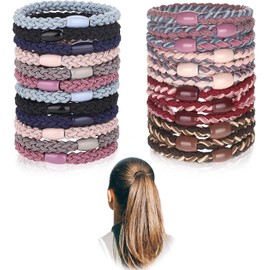 Pack of 24 Braided Hair Bobbles Cotton Hair Bobbles Multicoloured Braided Hair Bands Fashion Braided Elastic Hair Bobbles for Women / Girls / Children, Thick and Curly Hair (Mixed Colours)