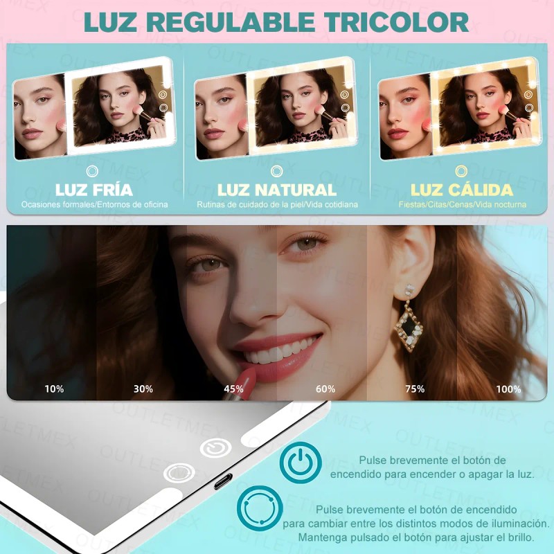 Espejo De Maquillaje De Visera De Coche Con 3 Modos