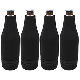 TahoeBay 12 Beer Bottle Sleeves - Easy-On Bottom Zipper - Extra Thick Neoprene Blank Drink Cooler (Black, 12)
