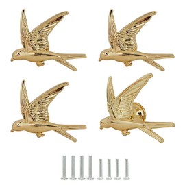 Bird Knobs, Flying Swallow Shaped Cabinet Pulls Handles, 4PCS Stylish Vintage Bird Drawer Knobs for Dresser Cupboard Closet Door Kitchen Hardware Furniture Decorative Knob with Screws (Gold)
