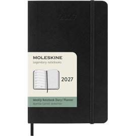 Moleskine Weekly Planner 2027, Soft Cover 12 Month Diary with Space for Notes and Elastic Closure, Pocket Size 9x14 Cm, Black