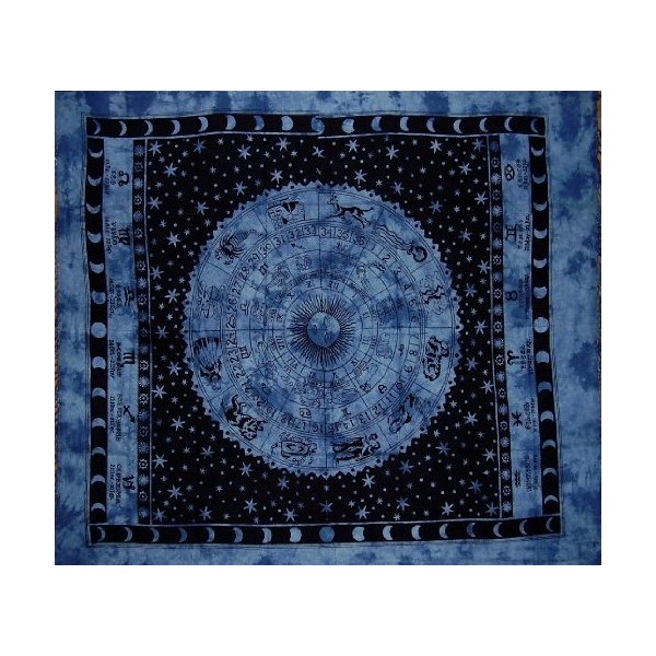 Handicrunch Astrological Tapestry-Spread-Throw-Coverlet-Zodiac-82" x 92"-Blue