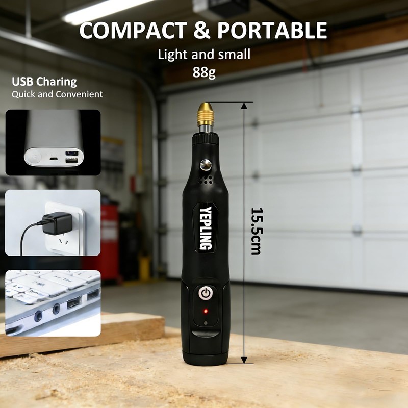 YEPLING Cordless Rotary Tool, 3.7V Li-Ion 15000rpm Electric DIY Mini