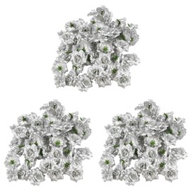 Cabilock 150 Piezas Cabezas De Flores De Rosa De Seda Artificial Plateadas 1.77 Pulgadas para Decoración De Manualidades Sombreros Álbumes Bodas Y Fiestas