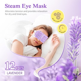 Steam Eye Mask, 12 Packs Heated Eye Mask, Self Heating Disposable SPA Warm Compress for Eyes Sleep Mask, Soothing Moist Heat Eye Masks, Travel Essentials & Relaxation Gifts