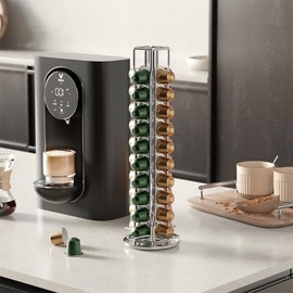 Coffee Pods Organizer Stand – 360° Rotating Metal Holder for 40pcs Coffee Pods – No Assembly Required, Compact & Sturdy Storage Solution