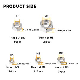 TOOINKCV 365 Pcs M3 M4 M5 M6 M8 Hex Nuts Set, Lock Nuts, Assorted Self Locking Nut Assortment, Locknuts, Metric Hex Full Standard Thread Carbon Steel Hexagon Nut