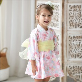 SLINX HF01 Yukata, Children, Girls, Babies, Kids, Summer Festival, Summer, Kimono, Yukata, Children's Yukata, 2-Piece Set, Belt Set, Dress, Includes Obi Belt, Yukata Dress, Fireworks Festival, Pink