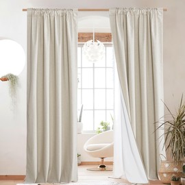 NICETOWN Natural 100% Blackout Linen Curtains 84" Long Burg, Farmhouse Thick Completely Blackout Window Treatment Panels Thermal Insulated Drapes for Living Room (1 Pair, 52" Width Each Panel)