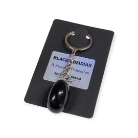 Black Obsidian Keyring, A Stone of Protection, Tumbled Semi-Precious Stone Key Chain, Healing Crystal for Protection (Black Obsidian)