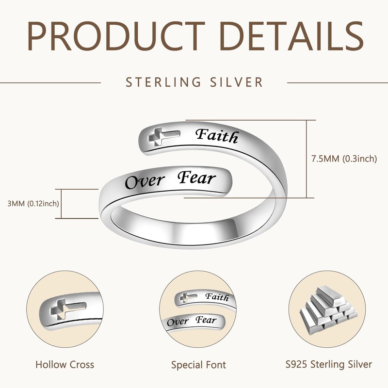 JXJL 925 Sterling Silver Inspirational Jewelry Adjustable Wrap Open Ring