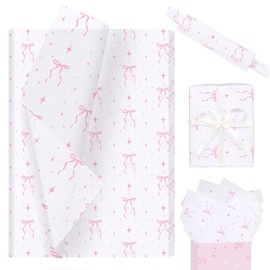 Pineraap 100 Sheets Pink Bow Tissue Paper, Cute Bowknot Printed Gift Wrap Tissue Paper Decorative Art Paper for Gift Packing Birthday Baby Shower Wedding Party DIY Crafts, 14 x 20 Inch