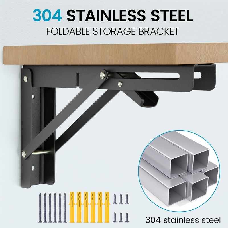 Platibo Folding Shelf Brackets 16 Inch,Heavy Duty Metal Collapsible Shelf