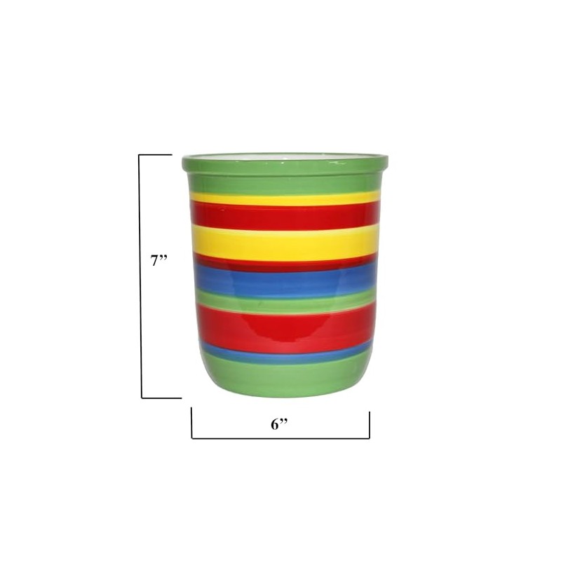 ACK Tuscany Colorful Rainbow, Hand Painted Ceramic Utensil Jar, 81739