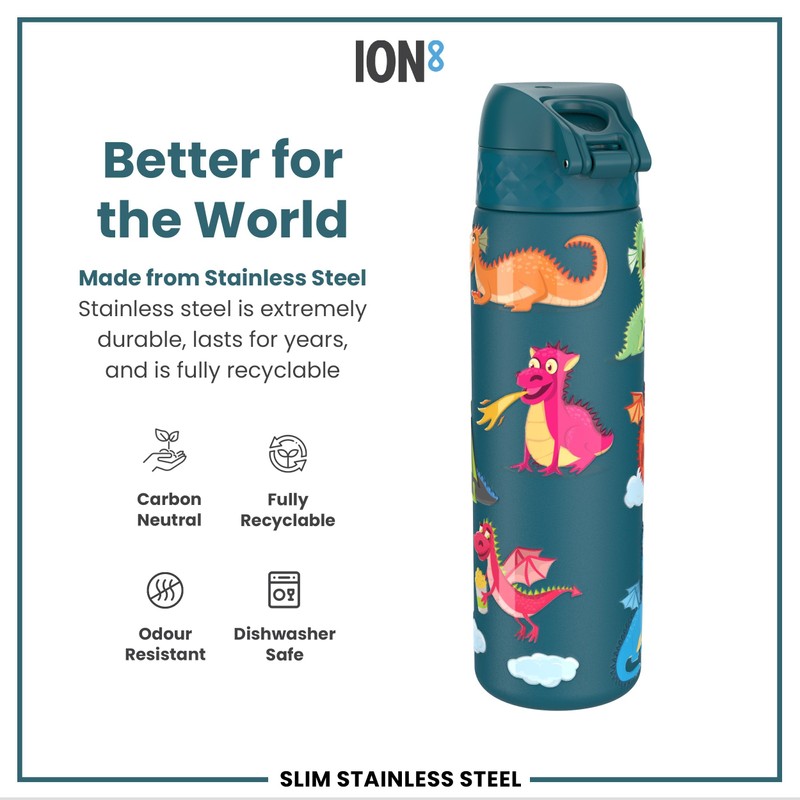 Ion8 Lightweight Steel Water Bottle, 600 ml/20 oz, Non-Insulated, Leak