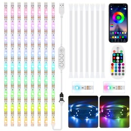 LED Strip with Motion Sensor 4 m, 8 x 50 cm Motion Activated Under-Unit Light Kitchen LED with Remote Control & App Control, Dimmable Music Sync LED Night Light, USB LED Strip for Cupboard, Display