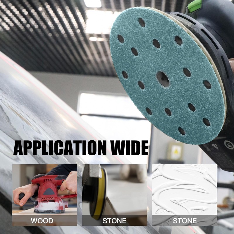 100PCS 150mm Sanding Discs, 6 Inch15 Holes Sanding Disc Pads,