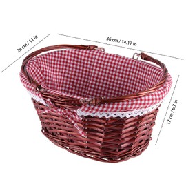 KINJOEK Wicker Woven Basket, Multipurpose Natural Willow Basket with Handle Premium Linen Cotton Cloth Lining for Easter, Picnic Basket, Fruit, Storage and Decoration (14.2" x 11" x 6.7")