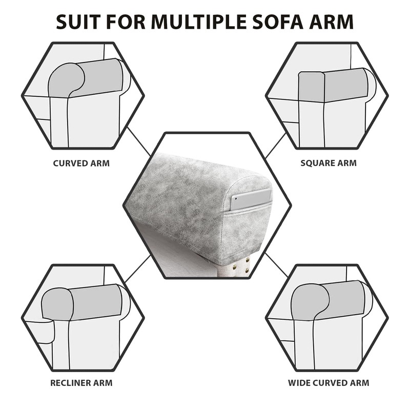 PU Leather Armrest Covers for Sofa Couch Arm Slipcover Set