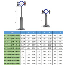 WYSIWYKA 2PCS 304 Stainless Steel Wall Mount Ceiling Mount Pipe Supports, Adjustable Pipe Strap Clamp with screws for OD Pipe 45-48mm, Adjustable Height 100-200mm