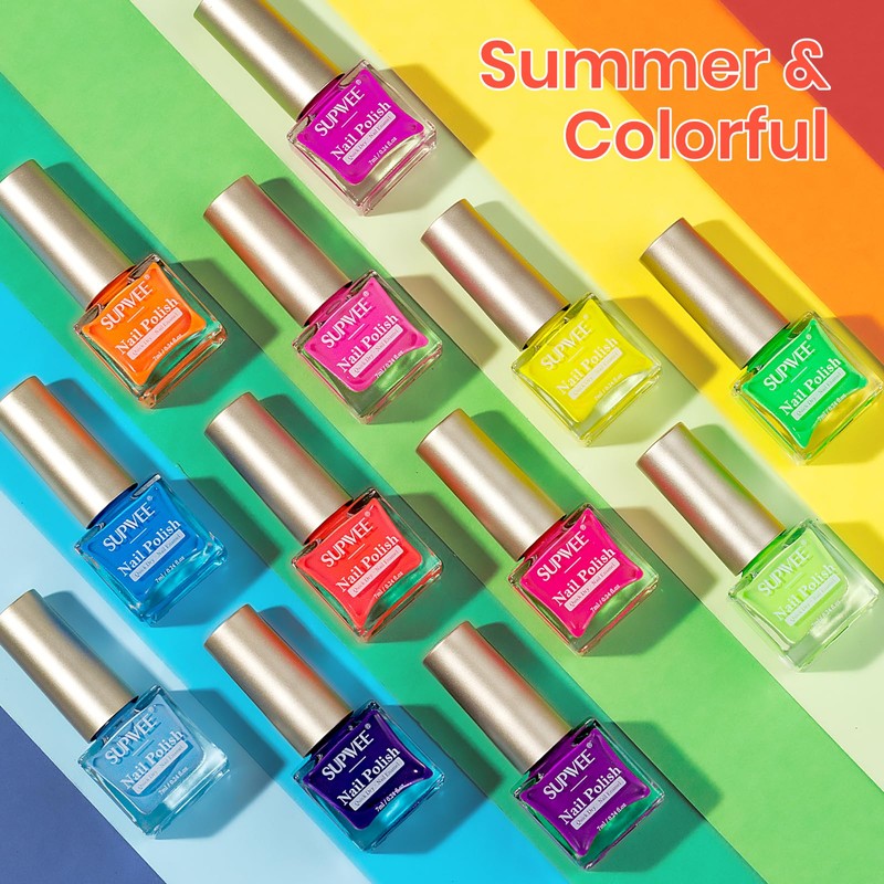 SUPWEE Bright Neon Nail Polish Set, Summer Rainbow Quick Dry