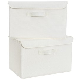 GRANNY SAYS Storage Bins with Lids, Fabric Storage Boxes, Closet Organizers and Storage for Clothes Large Storage Boxes for Organizing Wire Shelves Closet Bookshelf, Ivory White, 2-Pack