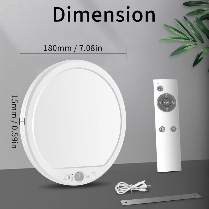 Meliya Rechargeable Motion Sensor Ceiling Light with Remote, 3000K 4000K