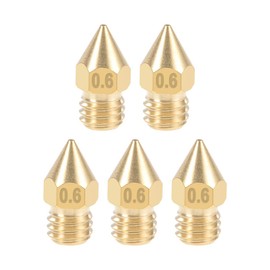 sourcing map 0.6mm 3D Printer Nozzle Head M6 Thread Replacement, Brass 5pcs