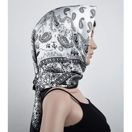 corciova 35 x 35 Black White Paisley Women Headband Silk Feeling Hair Scarf for Sleeping at Night Fashion Bandana Headscarf