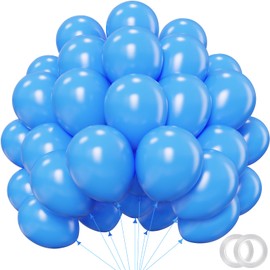 PatiCool Sky Blue Balloons - 12 inch 100pcs Latex - Round Light Blue Birthday Balloons with 2 Ribbons, Bright Blue Balloons for Birthday Party, Wedding, Anniversary, Baby Shower Decorations